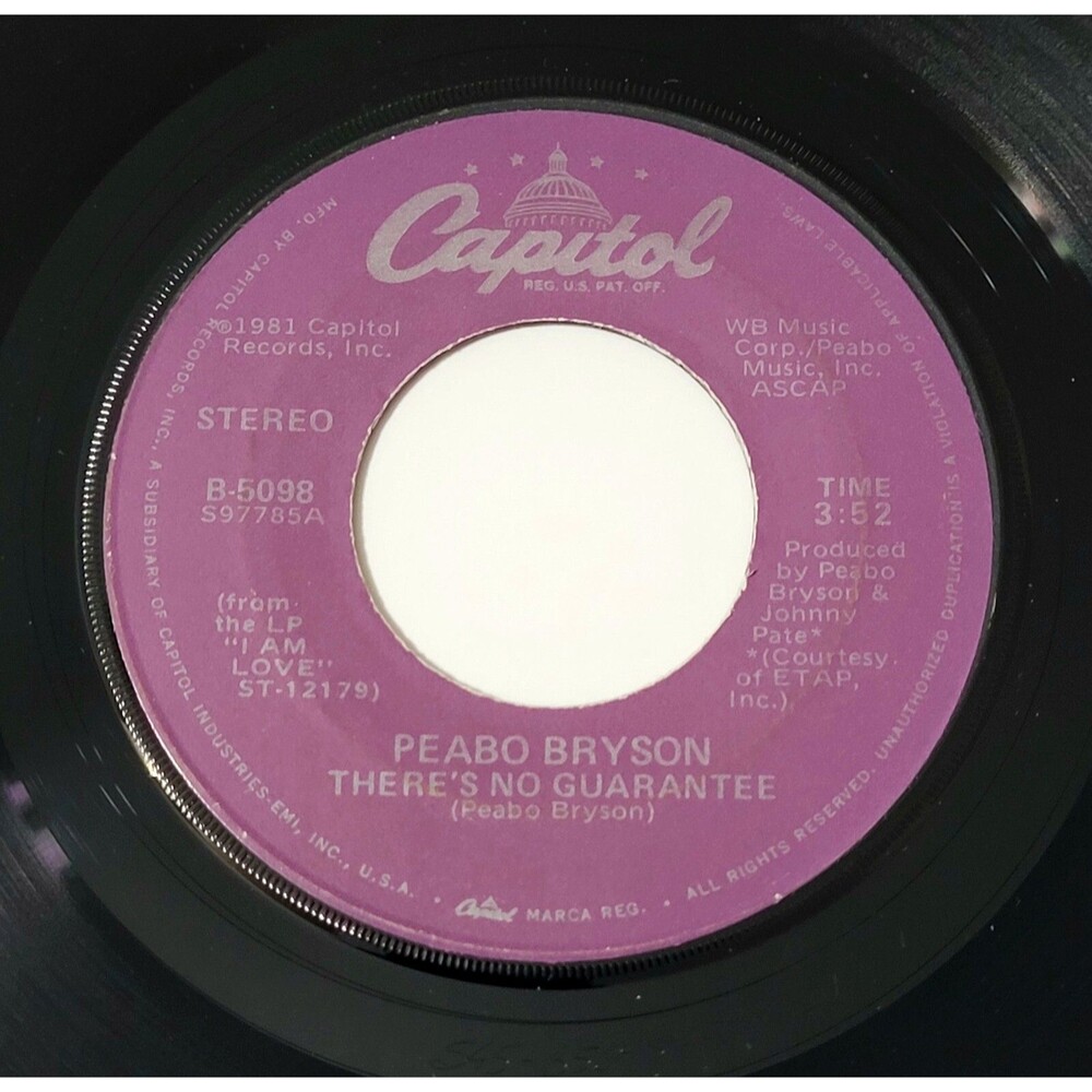Peabo Bryson ‎45 RPM There's No Guarantee/Love Is On The Rise - Capitol VG+ Soul